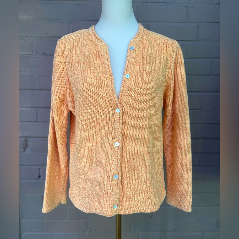 L.L.Bean Knit Orange Cardigan Sweater L